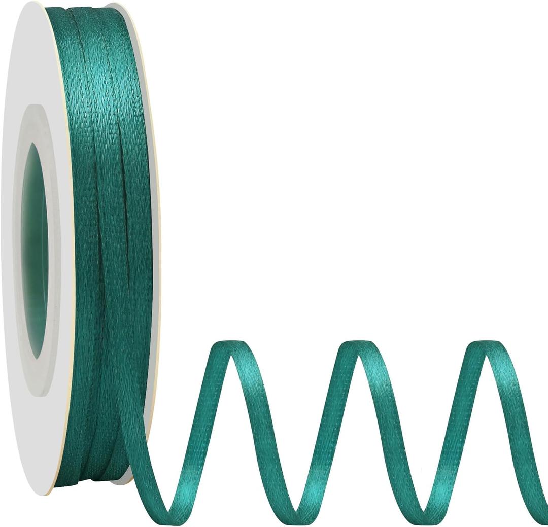 Double Face Teal Satin Ribbon 1/8 Inch X 50 Yards Polyester Teal Ribbons for Gift Wrapping Fabric Ribbon for Crafts Flower Bouquet Sewing Arts Wedding Party Decoration