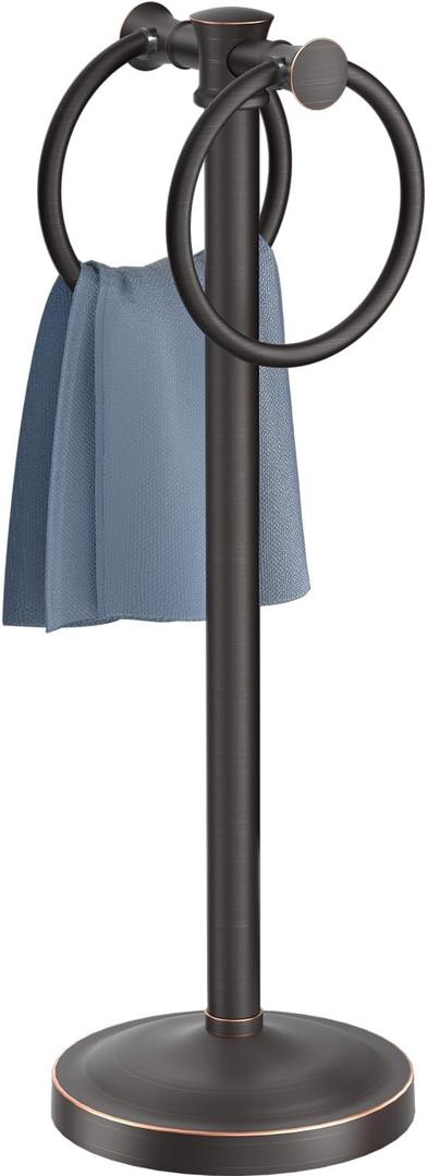 17 Inch Oil Rubbed Bronze Stainless Steel Free Standing Towel Rack Bar, Double Stand Towel Ring Hand Towel Holder Hanger, Towel Hardware for Bathroom Vanity Kitchen Countertops