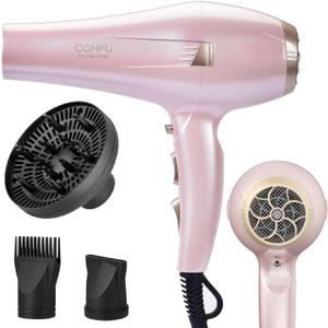 CONFU Hair Dryer, Professional Ionic Salon Blow Dryer with Diffuser for Women and Men, 5X Fast Drying, Powerful and Quiet Hair Blow Dryer for Fast & Easy Styling (1875 Watts) (Pink)