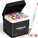 AnyMark Alcohol Markers Brush Tip, 100+1 Colors Dual Tip Brush & Chisel Alcohol-Based Art Markers Set with Case for Adult Artists Drawing Coloring