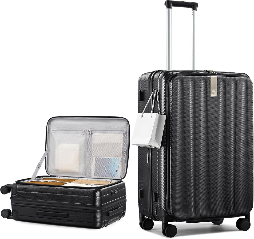 Hanke 26 Inch Expandable Luggage Top Opening Checked Bag Luggage Hard Shell Suitcases with Wheels Lightweight Travel Luggage Heavy Duty Luggage Suitcase with Lock for Woman Men-Jet Black