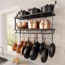KES 30-Inch Kitchen Pot Rack - Mounted Hanging Rack for Kitchen Storage and Organization - Matte Black 2-Tier Wall Shelf with Guard Rail for Pots and Pans Organizer with 12 Hooks - KUR215S75B-BK