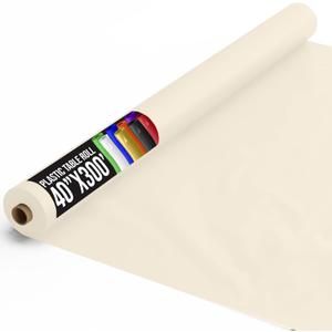 Exquisite Party Solids Ivory Plastic Table Cover Roll 40" X 300' Table Cloth Plastic Cover Roll - Premium Quality Thick 0.5 MIL Banquet Rolls - Disposable Tablecloth Rolls