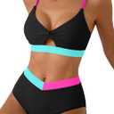 Herseas Women's Bikini Sets Twist Color Block Swimsuits 2 Piece High Waisted Bathing Suit Swim Suits 2026 Beach Wear (M)