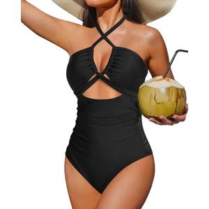 Women's One Piece Swimsuit - Sexy Cutout Bathing Suit Tummy Control Criss Cross Swimwear 2025 XL