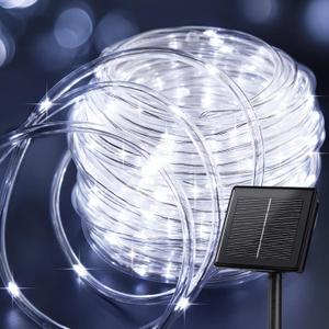 Brightown Solar Rope Lights, IP65 Waterproof 39FT 100LED Outdoor Solar String Lights Solar Powered Fairy Lights with 8 Lighting Modes for Party Garden Yard Home Holiday Tree Decoration, Pure White