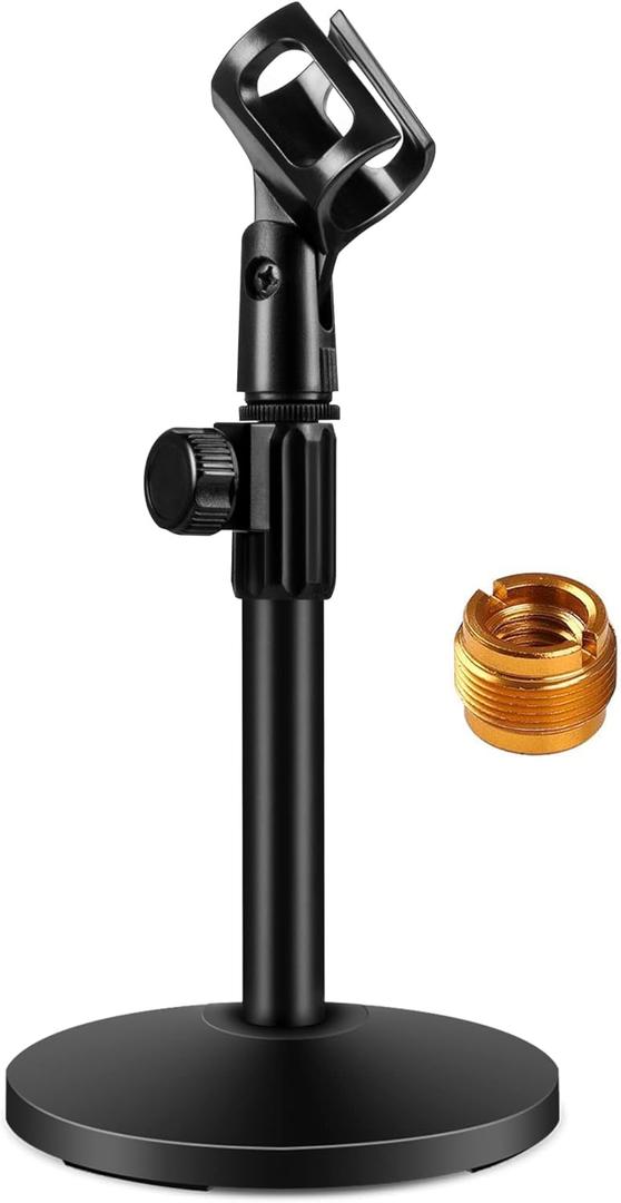 InnoGear Desktop Microphone Stand, 1 Pack Upgraded Adjustable Table Mic Stand with Mic Clip and 5/8" Male to 3/8" Female Screw for Blue Yeti Snowball Spark & Other Microphone