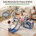 BIERUM 5-in-1 Bus Themed Toddler Slide Swing Set for Kid 1-3 Home/Backyard, Blue&Gray