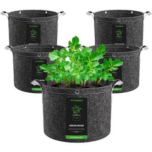 VIVOSUN 5-Pack 10 Gallon Grow Bags, 500G Thick Nonwoven Fabric Pots with Strap Handles, Multi-Purpose Rings, for Low Stress Plant Training Fruits, Vegetables, and Flowers
