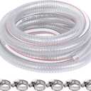 20FT 1" ID x 1.25" OD Steel Wire Suction Hose PVC Reinforced Tubing High Pressure Flexible Vinyl Hose Heavy Duty Clear Vacuum Suction Tube for Dust Collection Drain Fuel