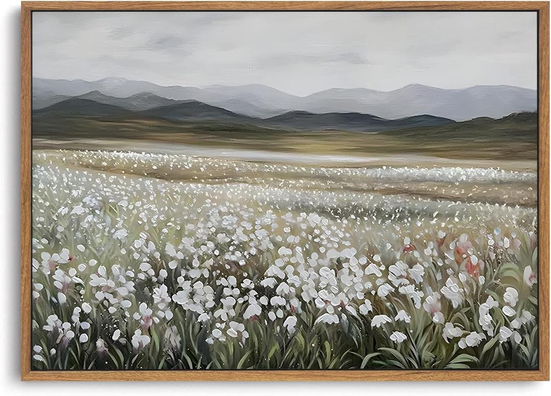 OIQArtOIQ Vintage Wildflowers Landscape Wall Art Framed Floral Natural Scenery Oil Painting Canvas Prints Country Farmhouse Rustic Fall Decor Pictures Kitchen Bedroom Living Room Bathroom (16x24 in)
