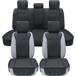 Elantrip Car Seat Cover Full Set Leather Car Seat Protector Universal fit for Most Cars SUVs and Trucks Water Proof Front and Rear Seat Protector Black