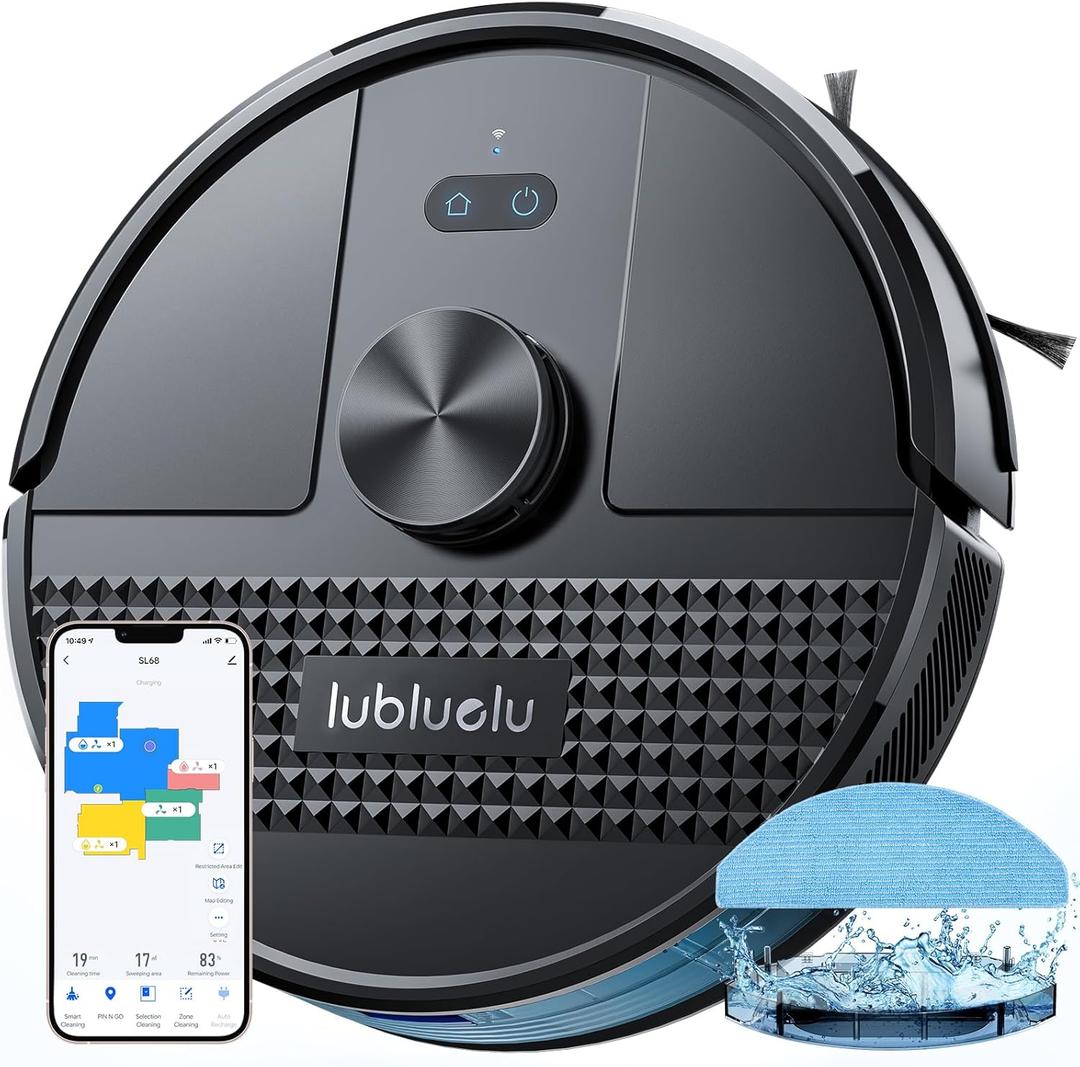 Lubluelu 3 in 1 Robot Vacuum and Mop Combo,4500Pa Robot Vacuum with Mapping,LiDAR Navigation,5 Maps,24 No-Go Zones, WiFi/App/Alexa,Self-Charging,Vacuum Robot for Pet Hair,Carpet,Hard Floor,Black