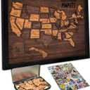 Flinelife USA Landmarks Travel Map, 13x11, Wooden USA Map Puzzle, Perfect For Couples and Families Gift