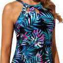 Tempt Me High Neck Tankini Top Backless Bathing Suit for Women Key Hole Swimsuit Swim Top Only (Blue, L)