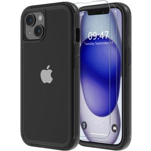 2 x Diverbox for iPhone 15 Case - [Shockproof] [Dropproof] [with Screen Protector ] Heavy Duty Protection Phone Case Cover for Apple iPhone 15 6.1 inch (High Gloss Black)