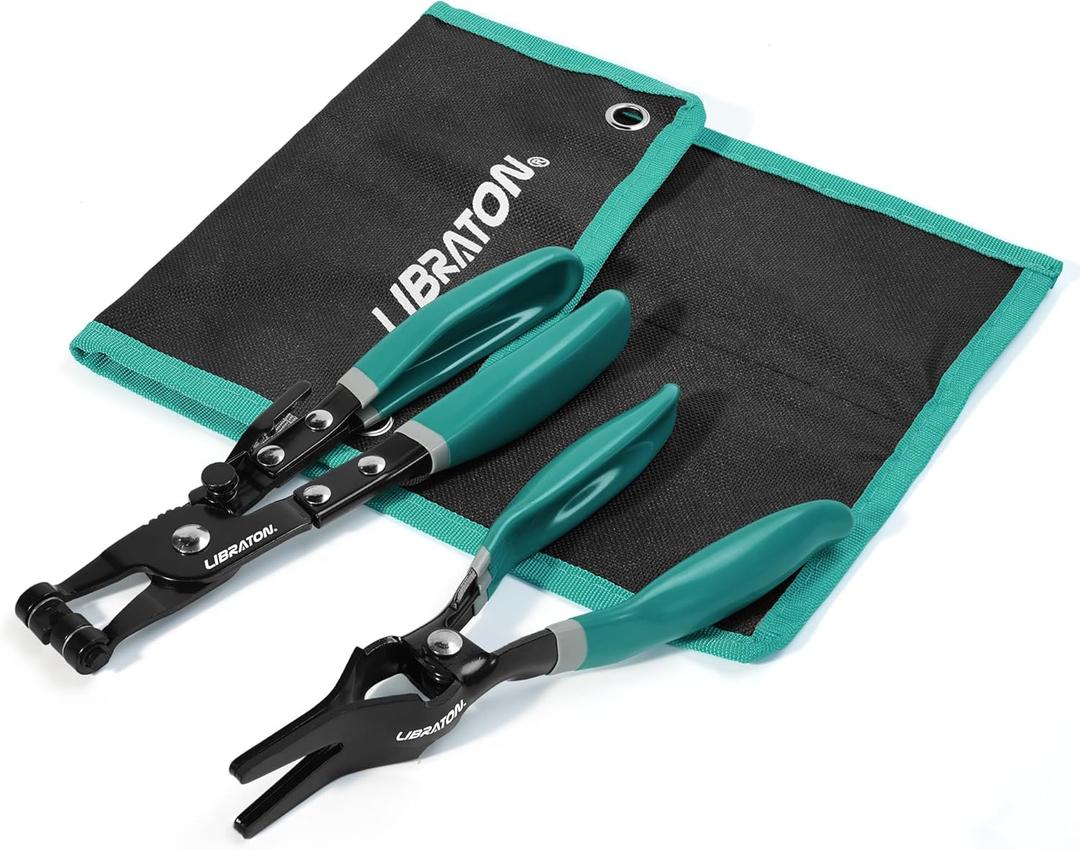 LIBRATON 2Pcs Hose Clamp Pliers Set with Swivel Pliers for Removal/Installation, Fuel Oil Water Pipe, Storage Pouch