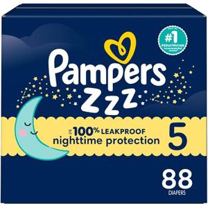 Pampers ZZZ Overnight Diapers, Size 5 (27+ lbs), 88 Count, Nighttime Protection Disposable Baby Diaper, Night Time Leak and Skin Protection