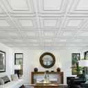 LEVOWAY 12-Pack PVC Drop Ceiling Tiles, 24 x 24in White 2'x2' Glue Up Ceiling Panel Cover 48 Sq.Ft