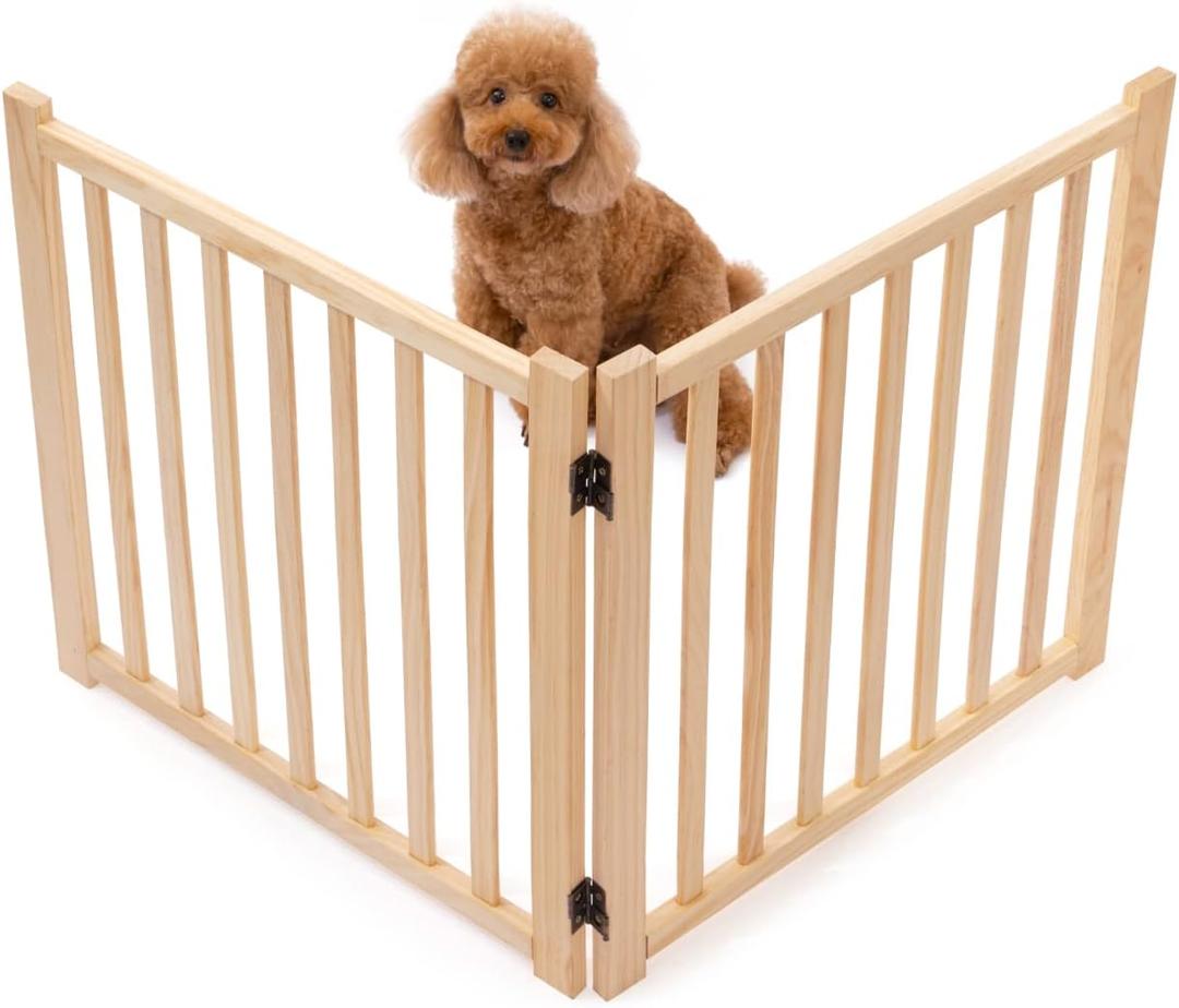 YOCAN Non-Painted Wood FreeStanding Pet Gate for Dogs,Wooden Dog Gates for Doorways, Stairs,The House, Dog Fences Indoor Puppy Gate-2 Panel H:23