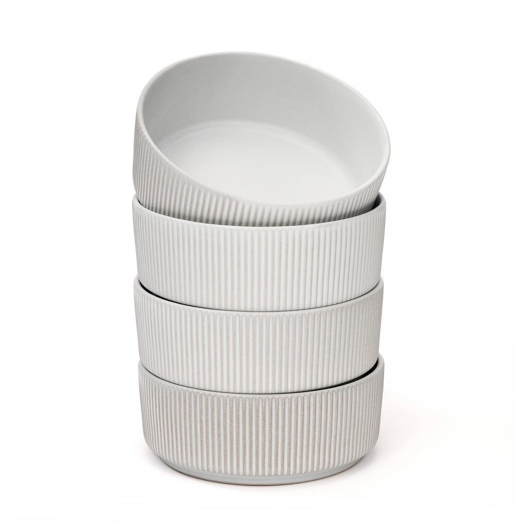 OTAGO 6" Bowls Set of 6, Ribbed Stoneware Bowls with Unique Handcrafted Reactive Glaze, Matte Ceramic Tableware for Kitchen, Dinner & Dining, Microwave & Dishwasher SafeWhite