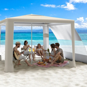 MoKo [US Version] Beach Cabana, 8'×8' Large Beach Canopy with Side Wall, UPF 50+ Protection Easy Setup Beach Tent Sun Shelter, Adjustable Height Sturdy Frame Cabana Tent for Whole Family, Khaki