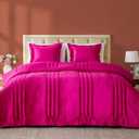 MUSSEL King Size Comforter Set Hot Pink 3 Pieces,Luxury Velvet Striped Bedding Comforter Sets,Elegant Lightweight Neutral Soft Fluffy King Comforter Sets for Bedroom