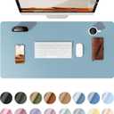 YSAGi Leather Desk Protector, Office Mat, Large Mouse Mat, Non-Slip PU Leather Blotter, Laptop Desk Pad, Waterproof Writing Pad for Office and Home (Ice Blue, 31.5" x 15.8")