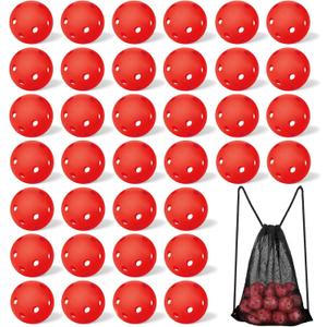 Tanlade 36 Pack Baseball Practice Balls Plastic Training Balls Lightweight Hollow Softballs with a Drawstring Bag for Hitting, 2.91 in Baseball Batting Training Pitching Indoor Outdoor Use (Red)
