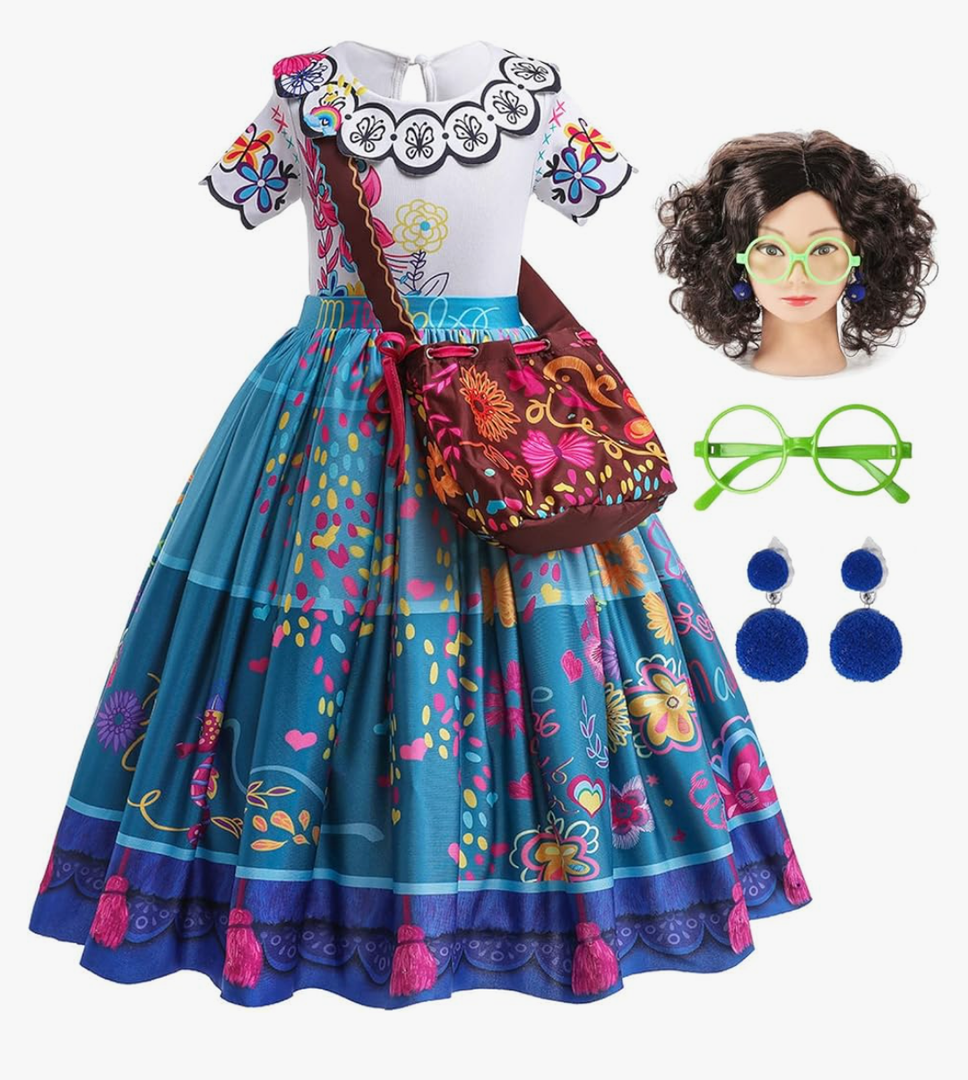 Mirabel Isabella Dress Halloween Costume Cosplay Outfit for Kids Girls with Wig Glasses Bag Accessories. Size 3/4 110