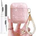 for Cute Glitter Airpods 2/1 Gen Case with Cleaner Pen,Shell Pattern Airpods 2nd/1st Generation Cover Protective Skin Girl Women with Luxury Pearl Keychain for Apple iPod 2nd/1st Gen - Pink