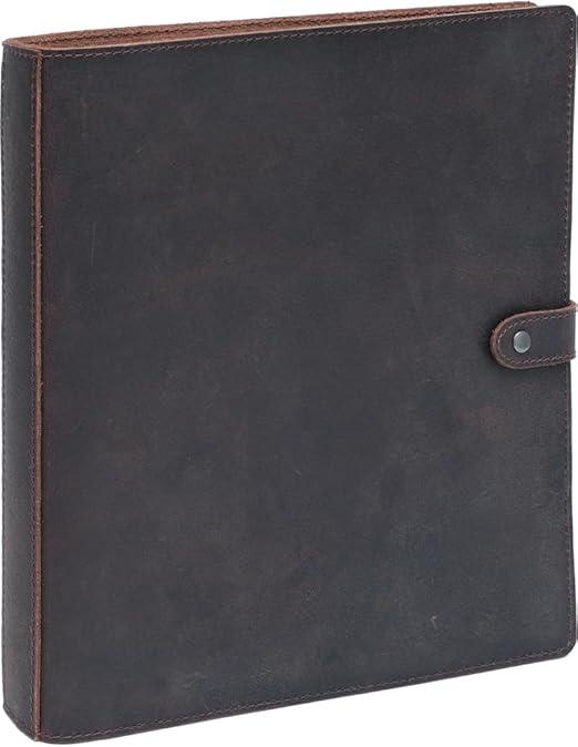 Fan&Ran Leather 3 Ring Binder, 1" Round Rings for 8.5"x11" Paper and Sheet Protectors, Interior Pockets & Snap Closure, Letter Size, Vintage Brown