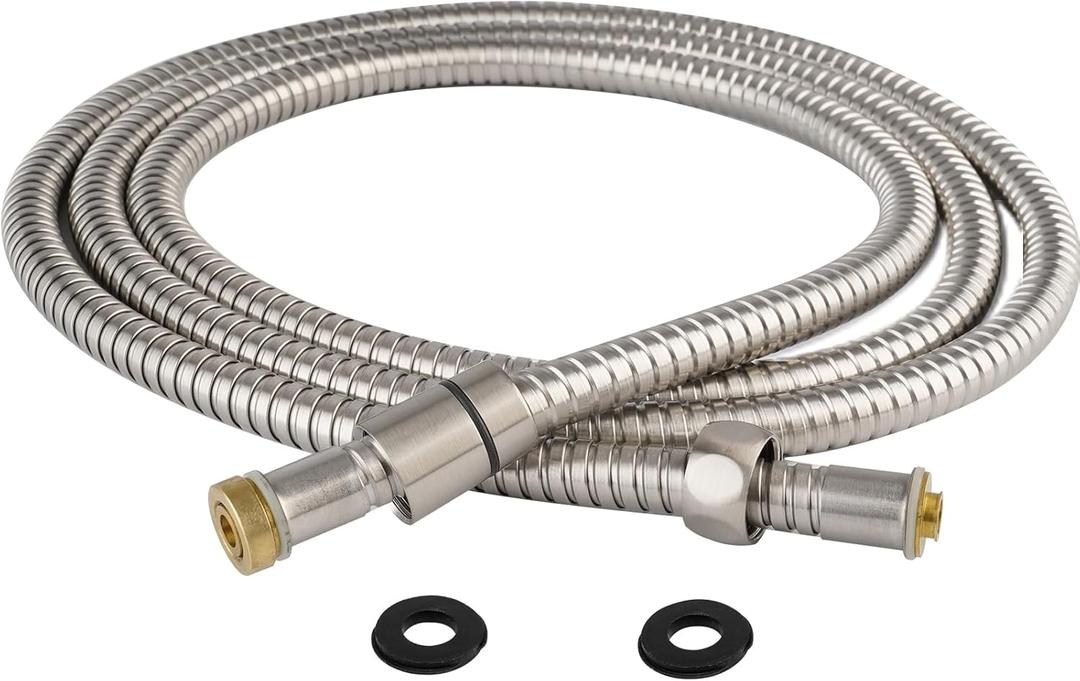 Hibbent All Metal Shower Hose, 90 Inch Stainless Steel Extra Long Bathroom Shower Hose Replacement, Anti-Twist Flexible Handheld Shower Head Hose Extension with Brass Insert & Nut, Brushed Nickel