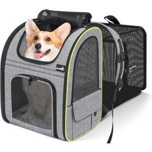 Pecute Pet Carrier Backpack, Large Cat Carrier Backpack, Expandable Cat Backpack with Breathable Mesh for Medium Large Cats, and Small Dogs, Dog Backpack Carrier for Travel Hiking (Grey)
