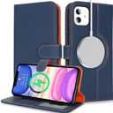 Zouzt for iPhone 11 6.1" Genuine Leather Wallet Case with Card Holder, for MagSafe Magnetic Wireless Charging, Flip Folio Book Kickstand Shockproof Cover Women Men iPhone 11 - Litchi Blue