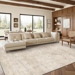 Art&Tuft Washable Rugs 9x12, Ultra Thin Anti-Slip Backing Abstract 9x12 Rug, Low Pile Stain Resistant Area Rugs for Living Room, Foldable Machine Washable Area Rug (9'x12', Beige)