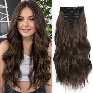 Clip in Hair Extensions for Women, Natural Chestnut Brown Extensions, 20 Inch 6PCS Hairpieces Long Wavy Soft Thick Hair Extensions clip ins