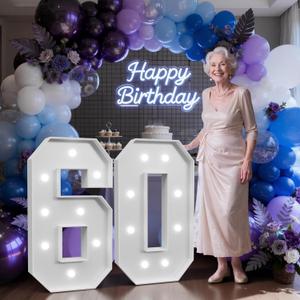 3FT Marquee Numbers 60 with Lights, Large Light Up Numbers Sign for 60th Birthday Party Decorations, Anniversary Celebration Backdrop Decor for Women and Men