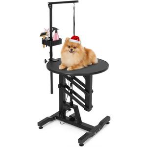 24" Hydraulic Lift Dog Grooming Table Adjustable Height, 250LB Capacity, Non-Slip Silicone Top, Foldable for Home & Salon Use