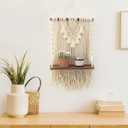 ANROYE Single Tier Macrame Boho Wall Hanging Shelf, Handmade Bohemian Wooden Woven Plants Floating Shelves Decor, Mini Chic Organizer for Bathroom Bedroom Western Home Nursery Storage Gift