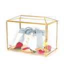 12.6" Glass Card Box Wedding Card Box with Lock for Wedding Reception Cosmetic Home Decor, Handmade Large Geometric Terrarium with Hinged Lid, Brass Frame - (Gold/Roof)