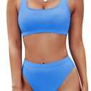 Pink Queen Women's Crop Top High Waisted Cheeky Bikini Set Two Piece Swimsuits (Medium, 01 - Sky Blue)