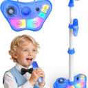 Stand Karaoke Machine Toy for Kids Ages 3-5 4-6 5-7 Birthday Gifts for 3 4 5 6 7 8 Year Old Boy, Kid Rechargeable Karaoke Microphone with 2 Wireless Mics, Bluetooth Speaker Toddlers Boys Party Toys