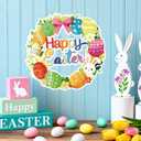 3 x Easter Decoration Wooden Wreath for Front Door Sign Happy Easter Bunny Eggs Spring Decoration, Rabbit Sign Welcome Hanging Wall Signs for Home Wall Decor Party Outdoor Indoor