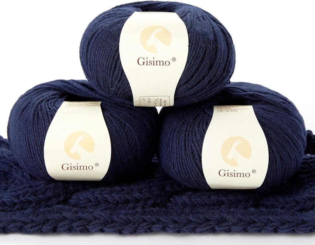 Gisimo 100% Inner Mongolian Cashmere Yarn Luxurious Hand Knitting Yarn Home Necessity for DIY Crafts (3 balls, Dark Blue)