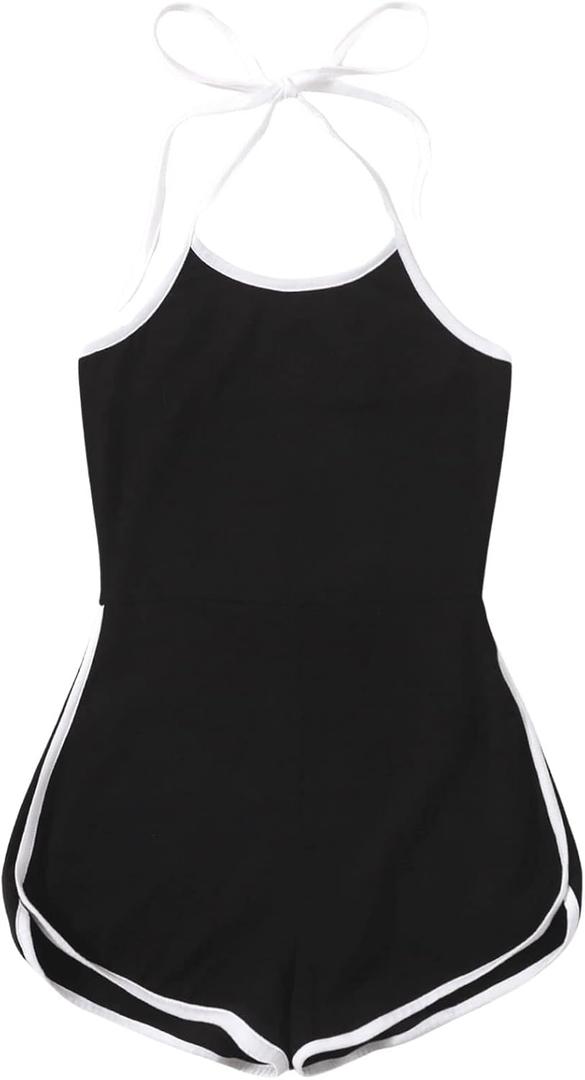 SweatyRocks Women's Casual Backless Shorts Romper Halter Sleeveless Basic Romper Jumpsuit Overalls (X-Large, Black)