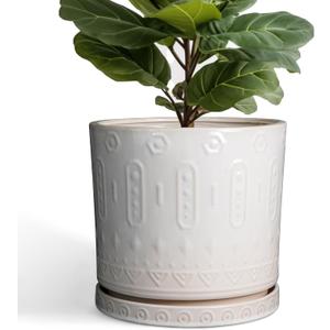 Eightpot Ceramic Pots for Plants 12 Inch - Large Ceramic Planters for Indoor Plants Outdoor Modern Flower Pot with Drainage Holes and Saucer for Office Garden Patio White