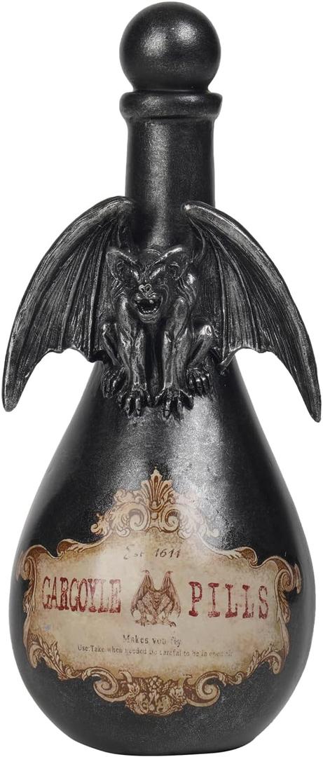 Braxio Gothic Home Decor Potion Bottles - Resin Black Gargoyles Halloween Potion Bottles Room Decor Aesthetic Gift for Women Halloween Prop Accessory Display Bottles 4.25 * 4.25 * 9.5 Inch