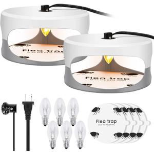 Micnaron Flea Traps for Inside Your Home 2 Packs, Flea Light Trap for Indoor, Bed Bug Killer with Sticky Pads & Light Bulb Replacement, Natural Fleas Insect Infestation Treatment Trap (White+Grey)