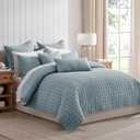 Levtex Home Cloud Waffle Full/Queen Quilt Set (88x92in) and 2 Pillow Shams (26x20in) - Box Quilted Waffle Texture - Chambray - Cotton Full/Queen Size Quilt Bedding Set - Lightweight Soft Pre-Washed